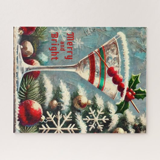 Retro 50s Cranberry Snowflake Christmas Martini Legpuzzel (Horizontaal)