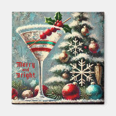 Retro 50s Cranberry Snowflake Christmas Martini Magneet (Voorkant)