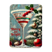 Retro 50s Cranberry Snowflake Christmas Martini Magneet (Verticaal)