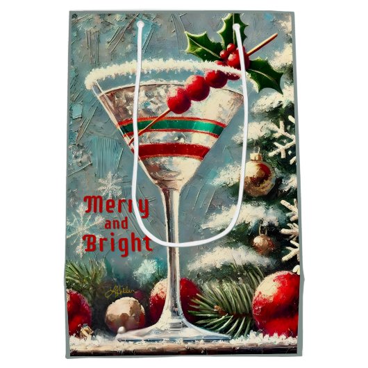 Retro 50s Cranberry Snowflake Christmas Martini Medium Cadeauzakje (Achterkant)