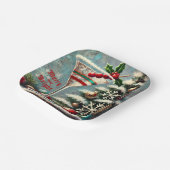 Retro 50s Cranberry Snowflake Christmas Martini Papieren Bordje (Gebogen)