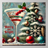 Retro 50s Cranberry Snowflake Christmas Martini Poster (Voorkant)