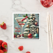 Retro 50s Cranberry Snowflake Christmas Martini Servet (Insitu)