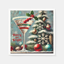 Retro 50s Cranberry Snowflake Christmas Martini Servet