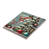 Retro 50s Cranberry Snowflake Christmas Martini Tegeltje (Zijkant)