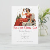 Retro 50's Dame in het Rood Kerstfeest Kaart (Staand voorkant)
