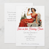 Retro 50's Dame in het Rood Kerstfeest Kaart (Voorkant / Achterkant)