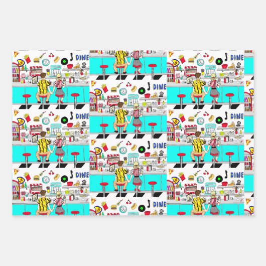 Retro 50's Diner Nostalgische Verjaardag Inpakpapier Vel (Voorkant 3)