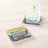 Retro 50s Diner Sign Creëer Uw eigen Aangepast Glazen Onderzetter (Schuin)