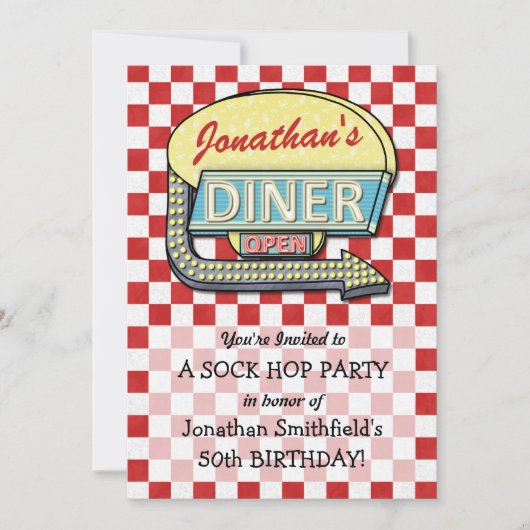 Retro 50s Diner Sock Hop Verjaardagsfeest Thema Ro Kaart (Voorkant)