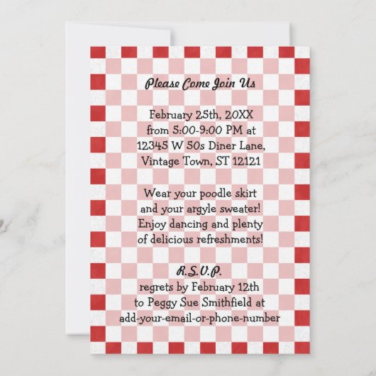 Retro 50s Diner Sock Hop Verjaardagsfeest Thema Ro Kaart (Achterkant)