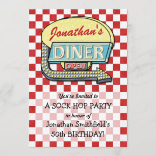 Retro 50s Diner Sock Hop Verjaardagsfeest Thema Ro Kaart
