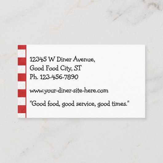 Retro 50's Diner Teken Rood Geruit Restaurant Visitekaartje (Achterkant)
