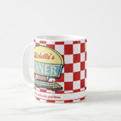Retro 50's Diner Teken Rood Geruite Aangepaste Tek Koffiemok (Voorkant links)