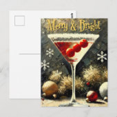 Retro 50s Drievoudige Cranberry Kerst Martini Briefkaart (Voorkant / Achterkant)