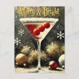 Retro 50s Drievoudige Cranberry Kerst Martini Briefkaart