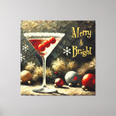 Retro 50s Drievoudige Cranberry Kerst Martini Canvas Afdruk (Voorkant)