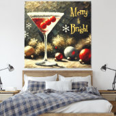 Retro 50s Drievoudige Cranberry Kerst Martini Canvas Afdruk (Insitu (Slaapkamer))