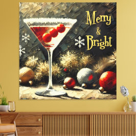 Retro 50s Drievoudige Cranberry Kerst Martini Canvas Afdruk