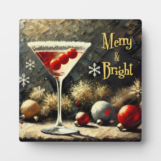 Retro 50s Drievoudige Cranberry Kerst Martini Fotoplaat (Voorkant)