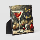 Retro 50s Drievoudige Cranberry Kerst Martini Fotoplaat (Voorkant)