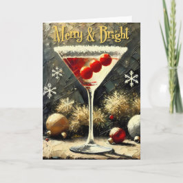 Retro 50s Drievoudige Cranberry Kerst Martini Kaart