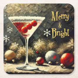 Retro 50s Drievoudige Cranberry Kerst Martini Kartonnen Onderzetters