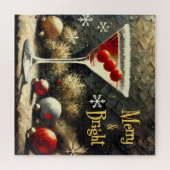 Retro 50s Drievoudige Cranberry Kerst Martini Legpuzzel (Horizontaal)