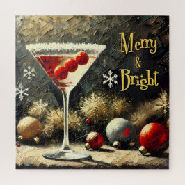 Retro 50s Drievoudige Cranberry Kerst Martini Legpuzzel