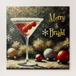 Retro 50s Drievoudige Cranberry Kerst Martini Legpuzzel