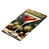 Retro 50s Drievoudige Cranberry Kerst Martini Magneet (Linkerzijde)