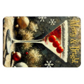 Retro 50s Drievoudige Cranberry Kerst Martini Magneet (Horizontaal)