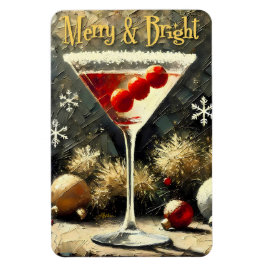 Retro 50s Drievoudige Cranberry Kerst Martini Magneet