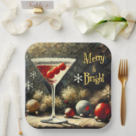 Retro 50s Drievoudige Cranberry Kerst Martini Papieren Bordje