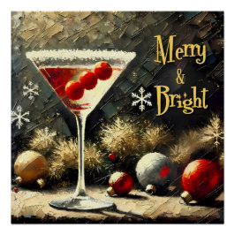 Retro 50s Drievoudige Cranberry Kerst Martini Perfect Poster