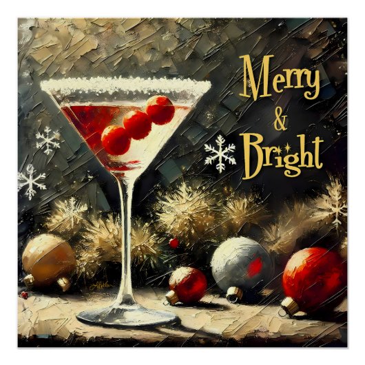 Retro 50s Drievoudige Cranberry Kerst Martini Perfect Poster (Voorkant)
