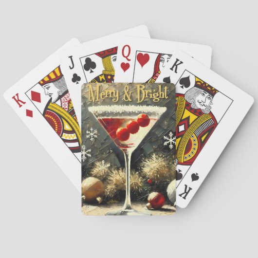 Retro 50s Drievoudige Cranberry Kerst Martini Pokerkaarten (Achterkant)