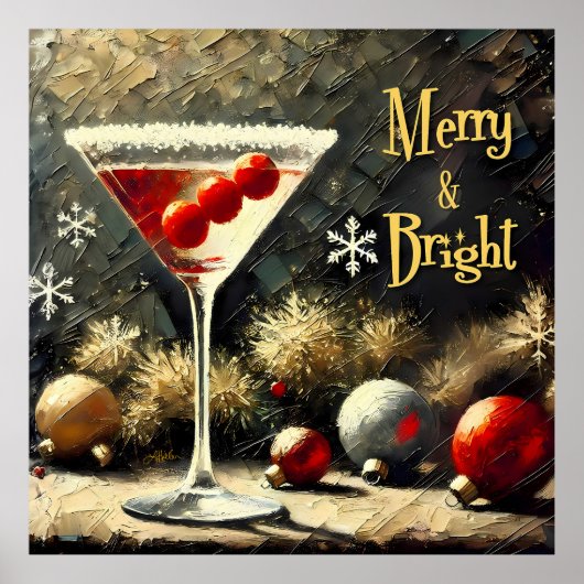 Retro 50s Drievoudige Cranberry Kerst Martini Poster (Voorkant)