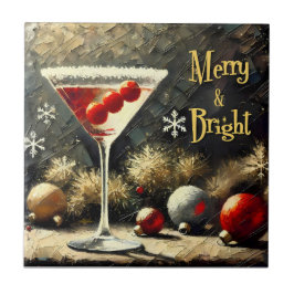 Retro 50s Drievoudige Cranberry Kerst Martini Tegeltje