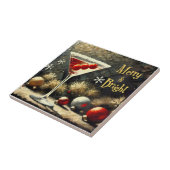 Retro 50s Drievoudige Cranberry Kerst Martini Tegeltje (Zijkant)