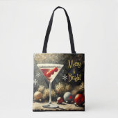 Retro 50s Drievoudige Cranberry Kerst Martini Tote Bag (Voorkant)