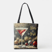 Retro 50s Drievoudige Cranberry Kerst Martini Tote Bag (Achterkant)