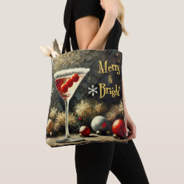 Retro 50s Drievoudige Cranberry Kerst Martini Tote Bag