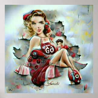 Retro 50s Geïnspireerde AI Gegenereerde pin-up gir Poster