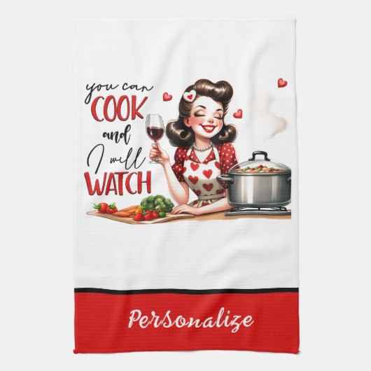 Retro 50s Glam Huisvrouw Funny Sarcastische Humor Theedoek (Verticaal)