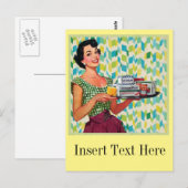 Retro  50's Housewel Holding Food Briefkaart (Voorkant / Achterkant)