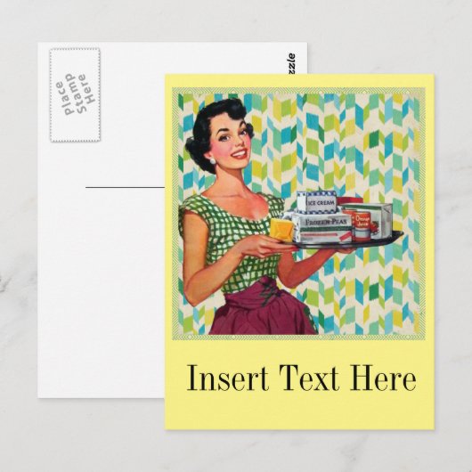 Retro  50's Housewel Holding Food Briefkaart (Voorkant / Achterkant)