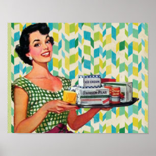 Retro  50's Housewel Holding Food Poster