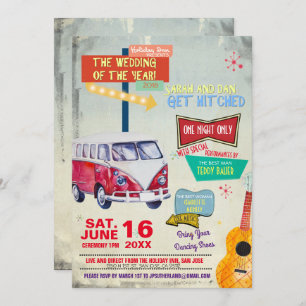 Retro 50's huwelijksuitnodiging kaart