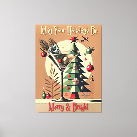 Retro 50s Jet Set Christmas Tree Martini Canvas Afdruk (Voorkant)